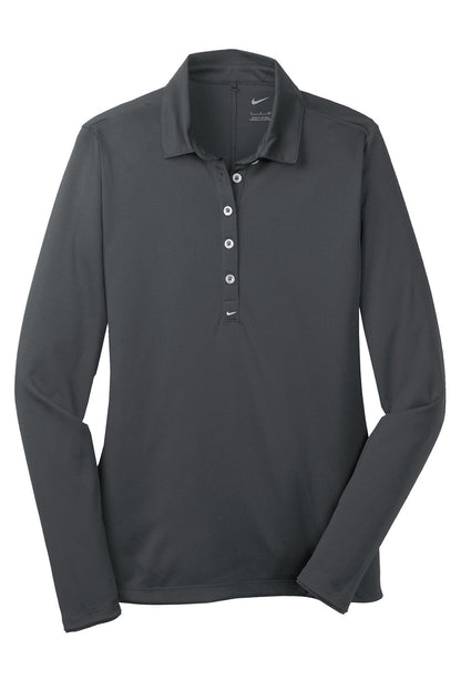 Nike Womens Stretch Tech Dri-Fit Moisture Wicking Long Sleeve Polo Shirt - Anthracite Grey - Closeout