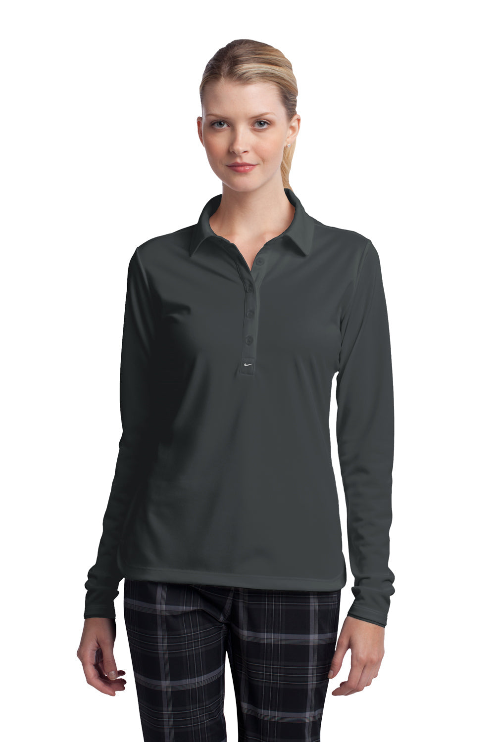 Nike Womens Stretch Tech Dri-Fit Moisture Wicking Long Sleeve Polo Shirt - Anthracite Grey - Closeout