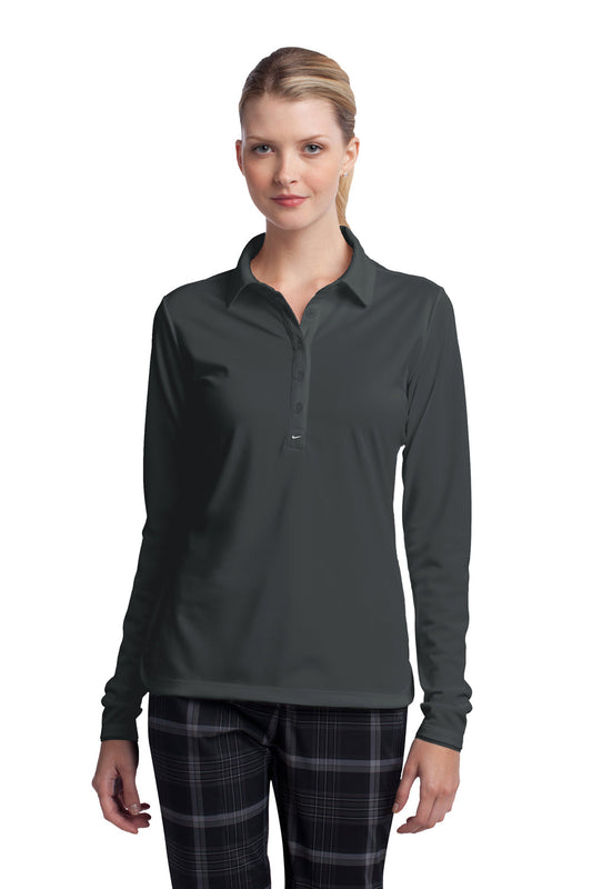 Nike Womens Stretch Tech Dri-Fit Moisture Wicking Long Sleeve Polo Shirt - Anthracite Grey - Closeout