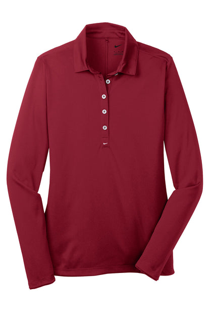 Nike Womens Stretch Tech Dri-Fit Moisture Wicking Long Sleeve Polo Shirt - Varsity Red - Closeout