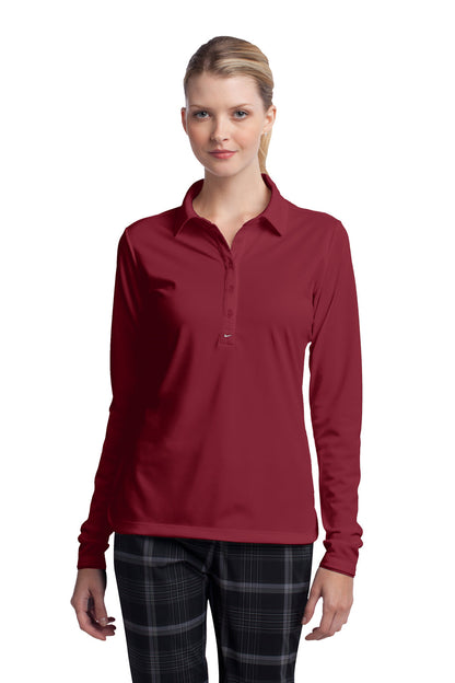 Nike Womens Stretch Tech Dri-Fit Moisture Wicking Long Sleeve Polo Shirt - Varsity Red - Closeout