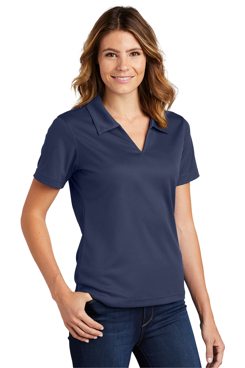 Sport-Tek Womens Dri-Mesh Moisture Wicking Short Sleeve Polo Shirt - Navy Blue
