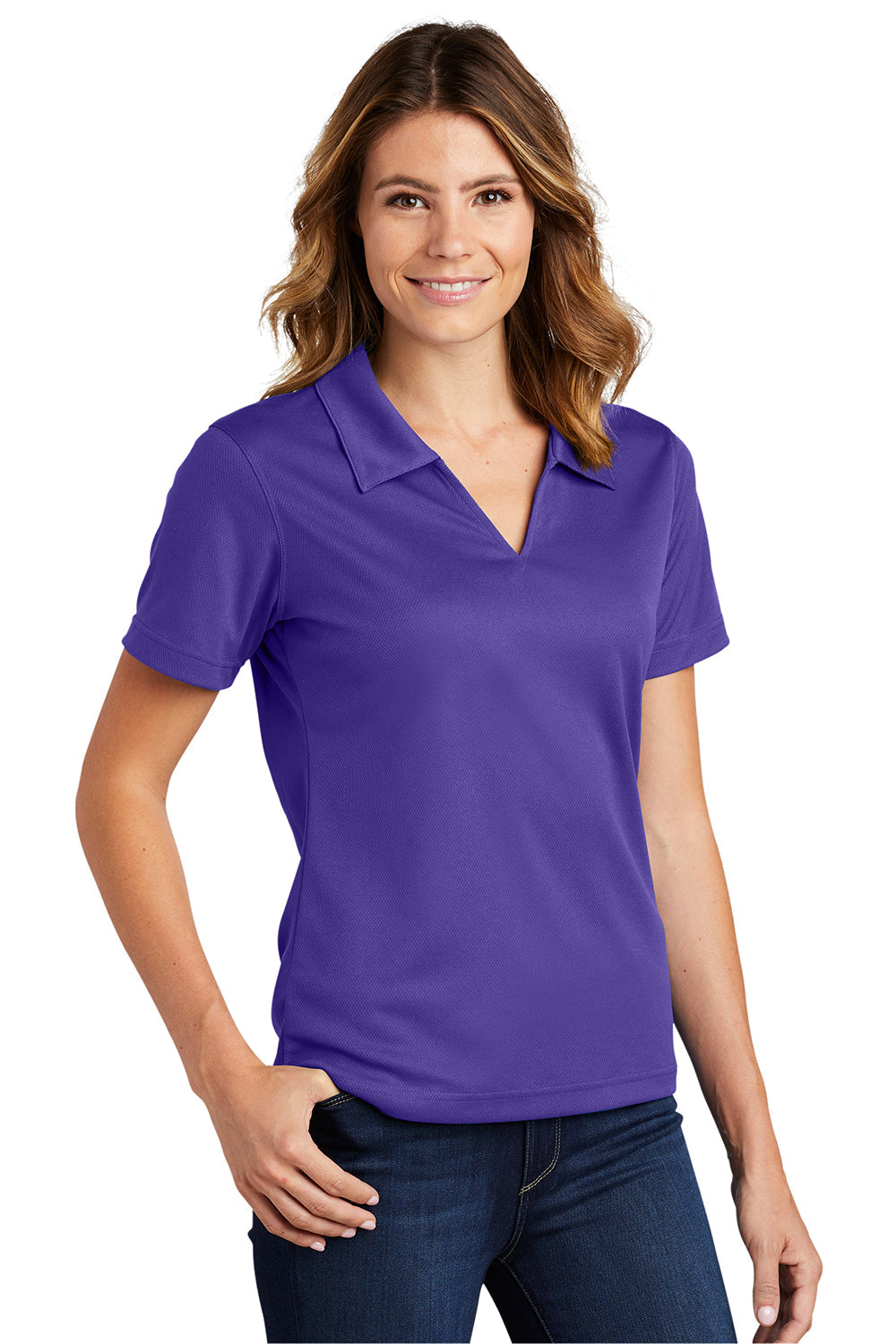 Sport-Tek Womens Dri-Mesh Moisture Wicking Short Sleeve Polo Shirt - Purple