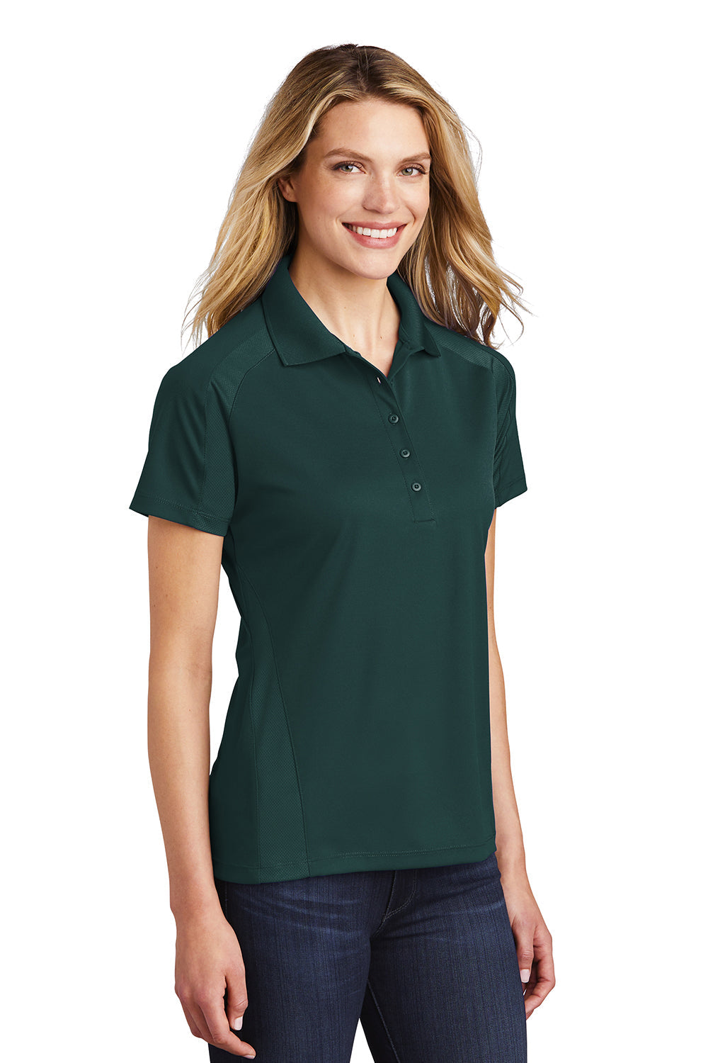 Sport-Tek Womens Dri-Mesh Moisture Wicking Short Sleeve Polo Shirt - Dark Green