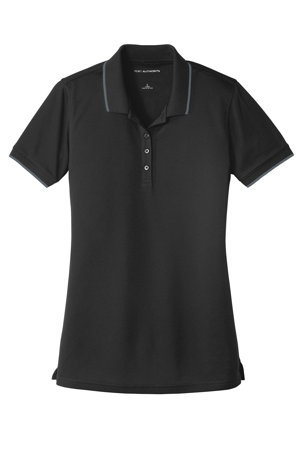 Port Authority Womens Dry Zone Moisture Wicking Short Sleeve Polo Shirt - Deep Black/Graphite Grey - Closeout