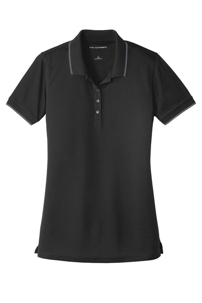 Port Authority Womens Dry Zone Moisture Wicking Short Sleeve Polo Shirt - Deep Black/Graphite Grey - Closeout
