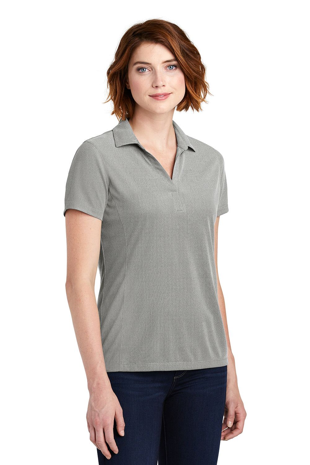 Port Authority Womens Oxford Moisture Wicking Short Sleeve Polo Shirt - Black - Closeout