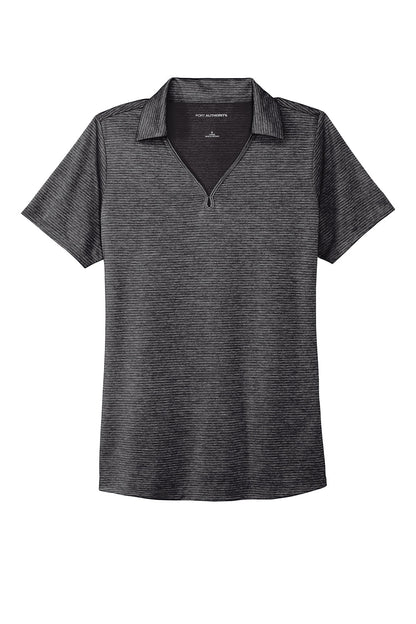 Port Authority Womens Moisture Wicking Shadow Stripe Short Sleeve Polo Shirt - Deep Black - Closeout