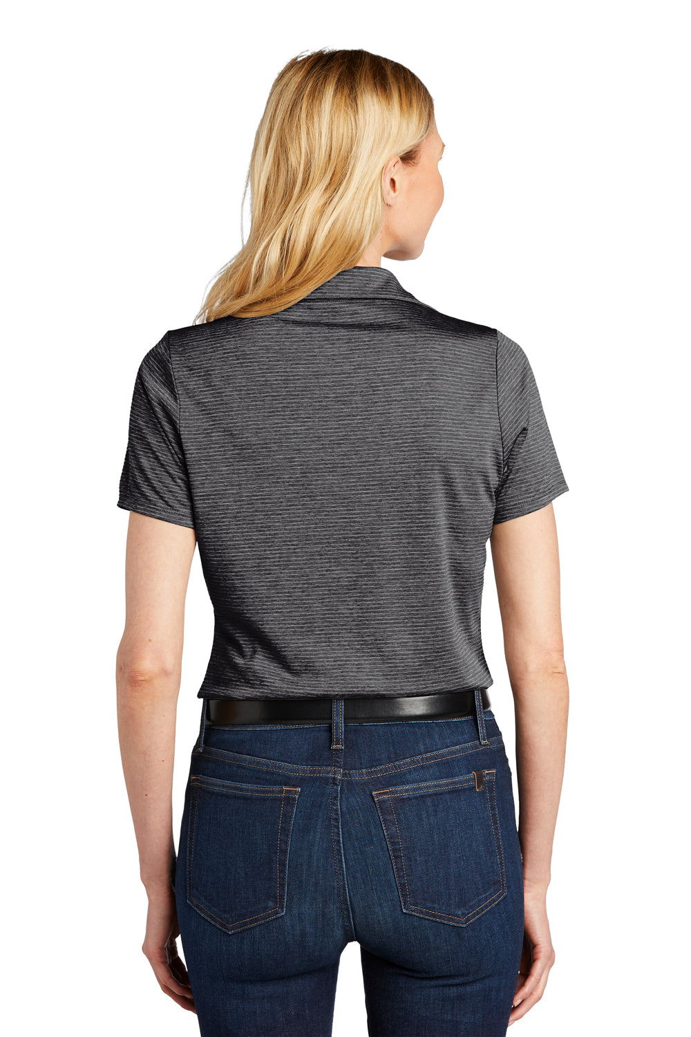 Port Authority Womens Moisture Wicking Shadow Stripe Short Sleeve Polo Shirt - Deep Black - Closeout