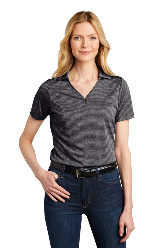 Port Authority Womens Moisture Wicking Shadow Stripe Short Sleeve Polo Shirt - Deep Black - Closeout