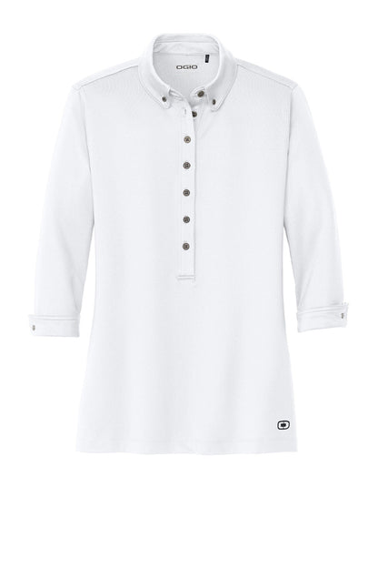 Ogio Womens Gauge Moisture Wicking 3/4 Sleeve Polo Shirt - White