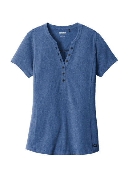Ogio Womens Tread Moisture Wicking Short Sleeve Polo Shirt - Heather Blue
