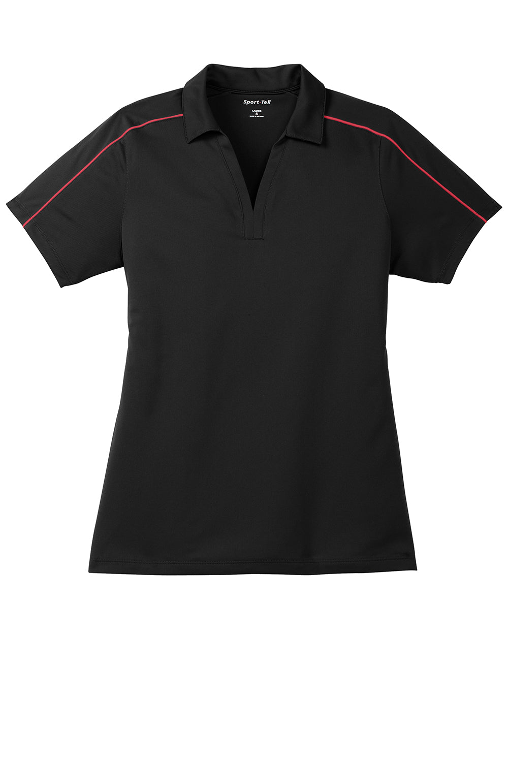 Sport-Tek Womens Sport-Wick Moisture Wicking Short Sleeve Polo Shirt - Black/True Red - Closeout