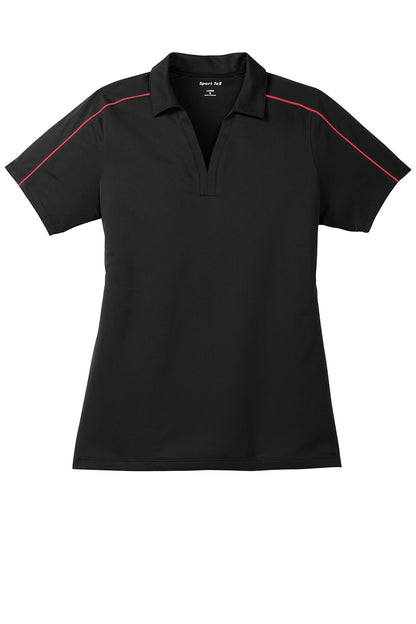 Sport-Tek Womens Sport-Wick Moisture Wicking Short Sleeve Polo Shirt - Black/True Red - Closeout