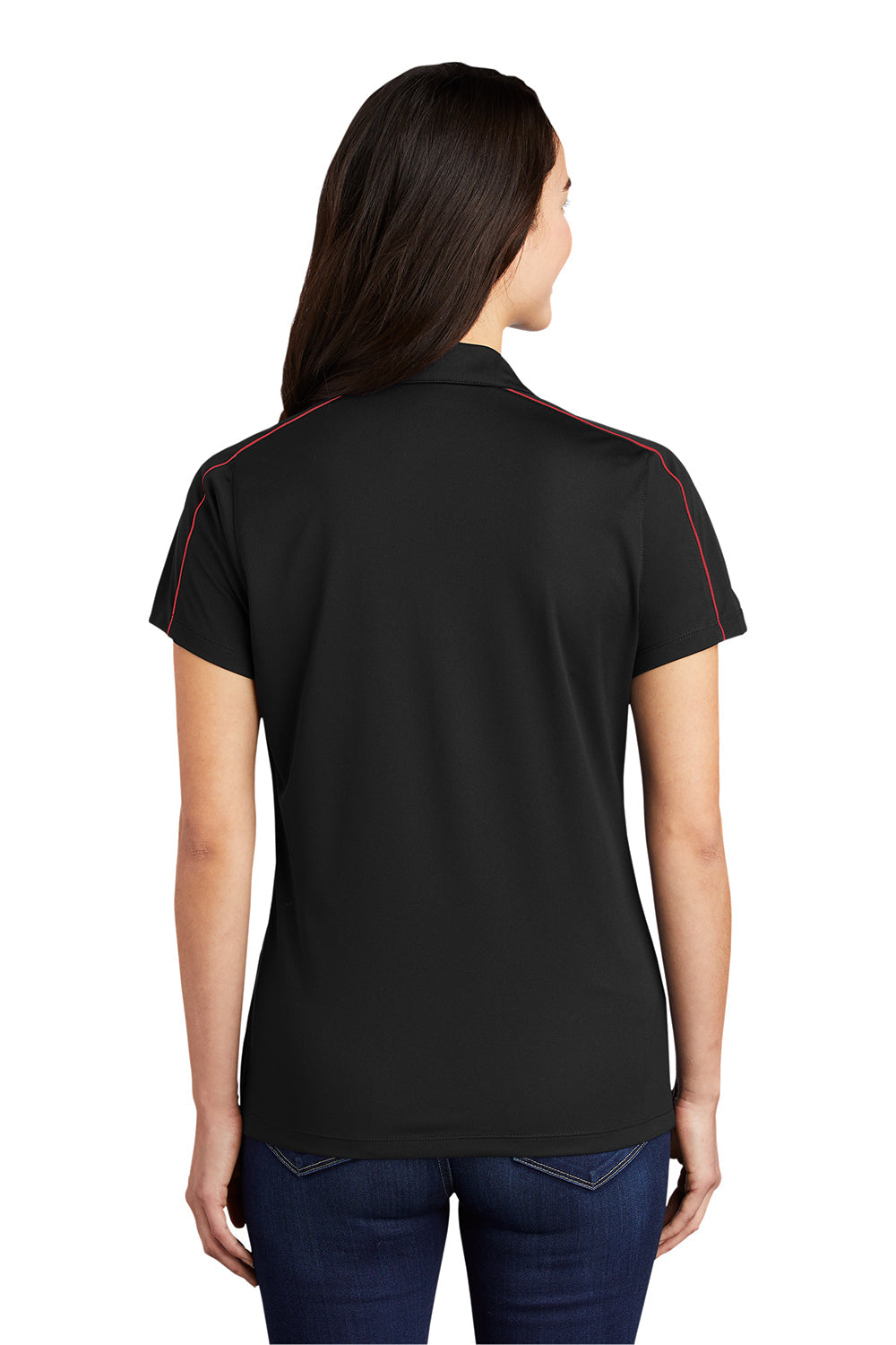 Sport-Tek Womens Sport-Wick Moisture Wicking Short Sleeve Polo Shirt - Black/True Red - Closeout