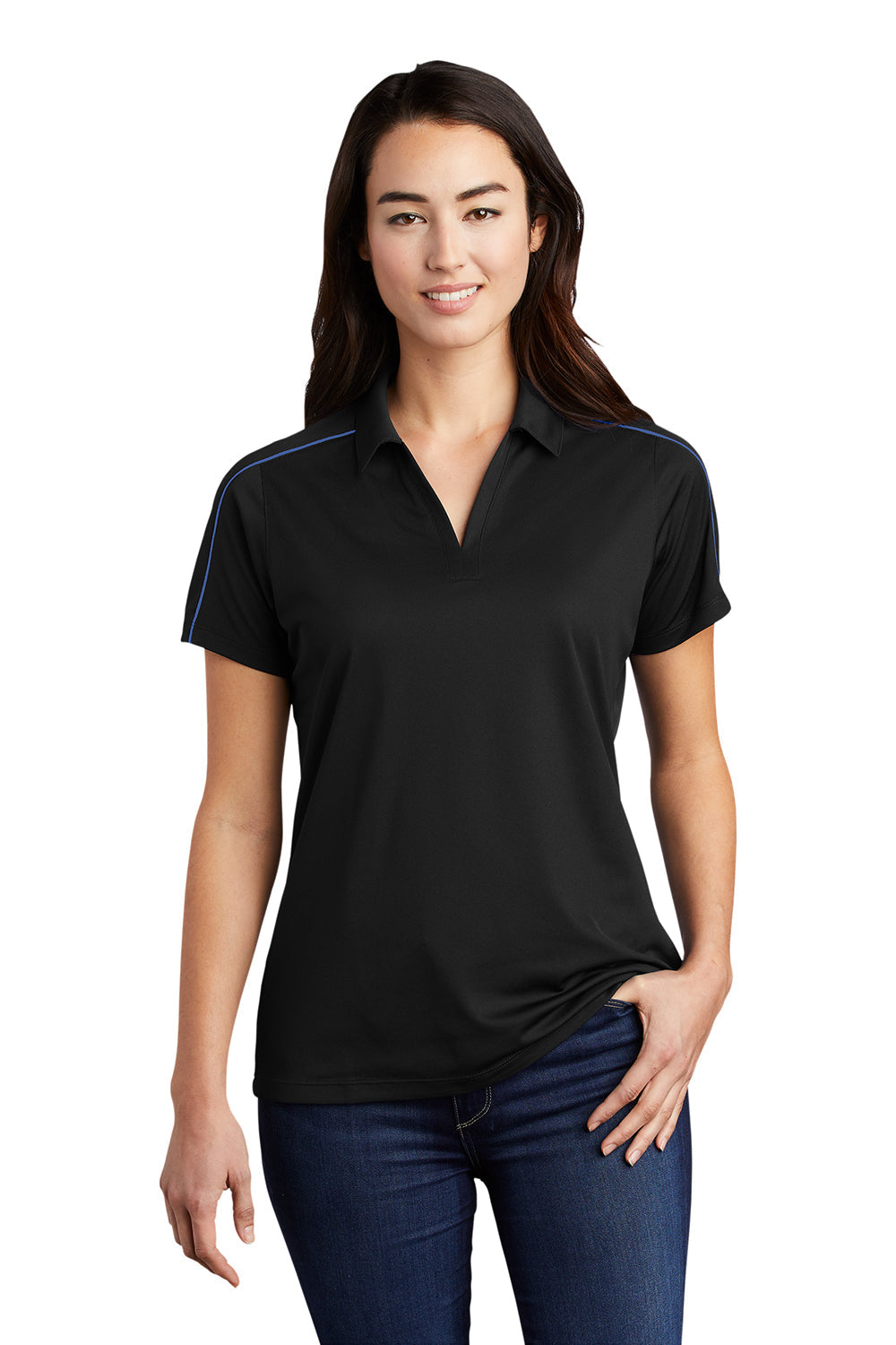 Sport-Tek Womens Sport-Wick Moisture Wicking Short Sleeve Polo Shirt - Black/True Royal Blue - Closeout