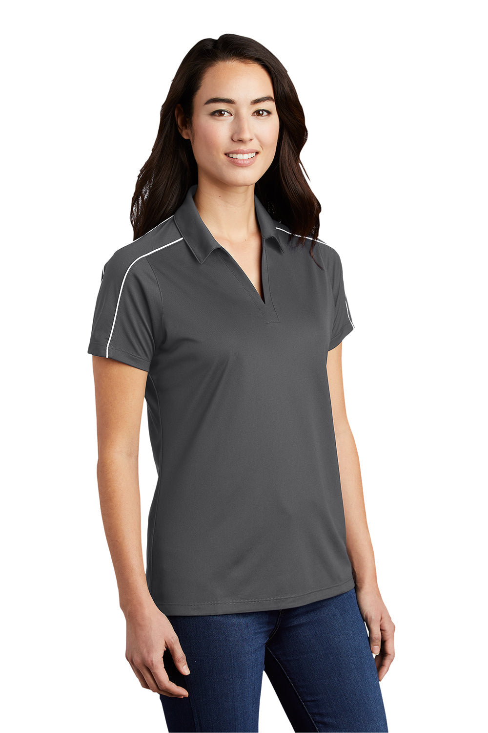 Sport-Tek Womens Sport-Wick Moisture Wicking Short Sleeve Polo Shirt - Iron Grey/White - Closeout