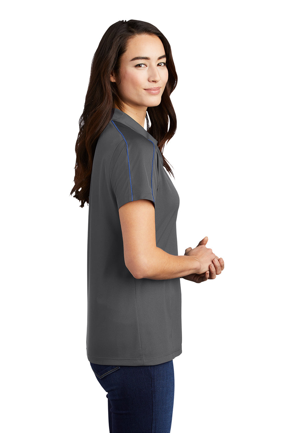 Sport-Tek Womens Sport-Wick Moisture Wicking Short Sleeve Polo Shirt - Iron Grey/White - Closeout