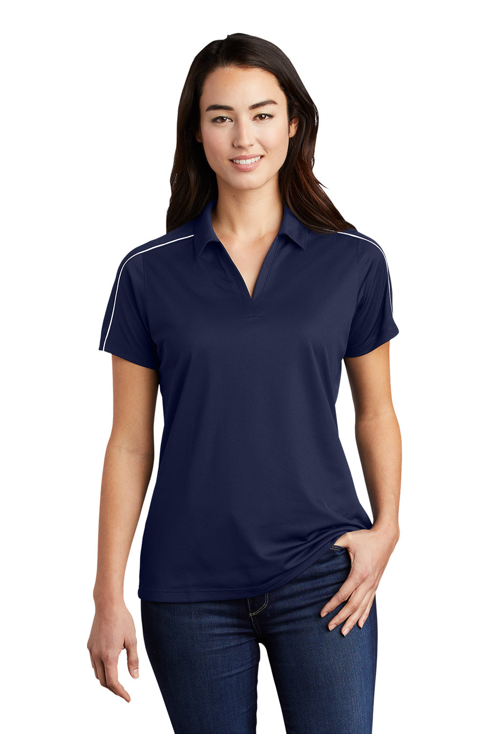 Sport-Tek Womens Sport-Wick Moisture Wicking Short Sleeve Polo Shirt - True Navy Blue/White - Closeout