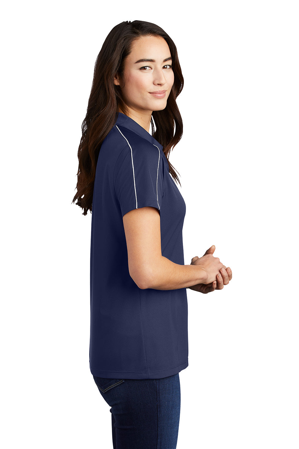 Sport-Tek Womens Sport-Wick Moisture Wicking Short Sleeve Polo Shirt - True Navy Blue/White - Closeout