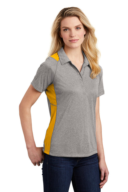 Sport-Tek Womens Heather Contender Moisture Wicking Short Sleeve Polo Shirt - Heather Vintage Grey/Gold