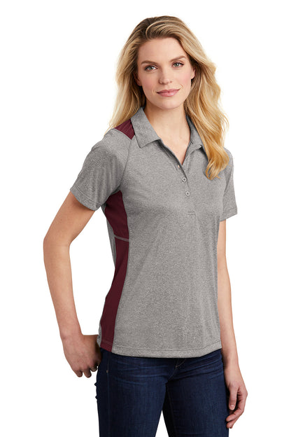 Sport-Tek Womens Heather Contender Moisture Wicking Short Sleeve Polo Shirt - Heather Vintage Grey/Maroon - Closeout