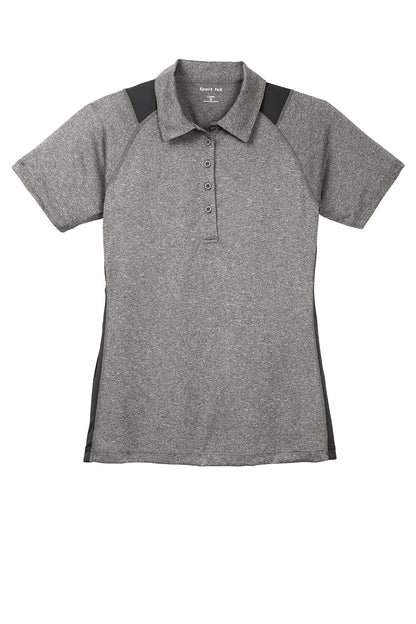 Sport-Tek Womens Heather Contender Moisture Wicking Short Sleeve Polo Shirt - Heather Vintage Grey/Black