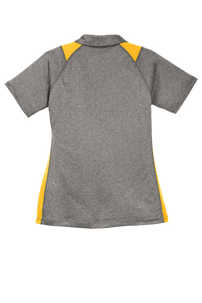 Sport-Tek Womens Heather Contender Moisture Wicking Short Sleeve Polo Shirt - Heather Vintage Grey/Gold