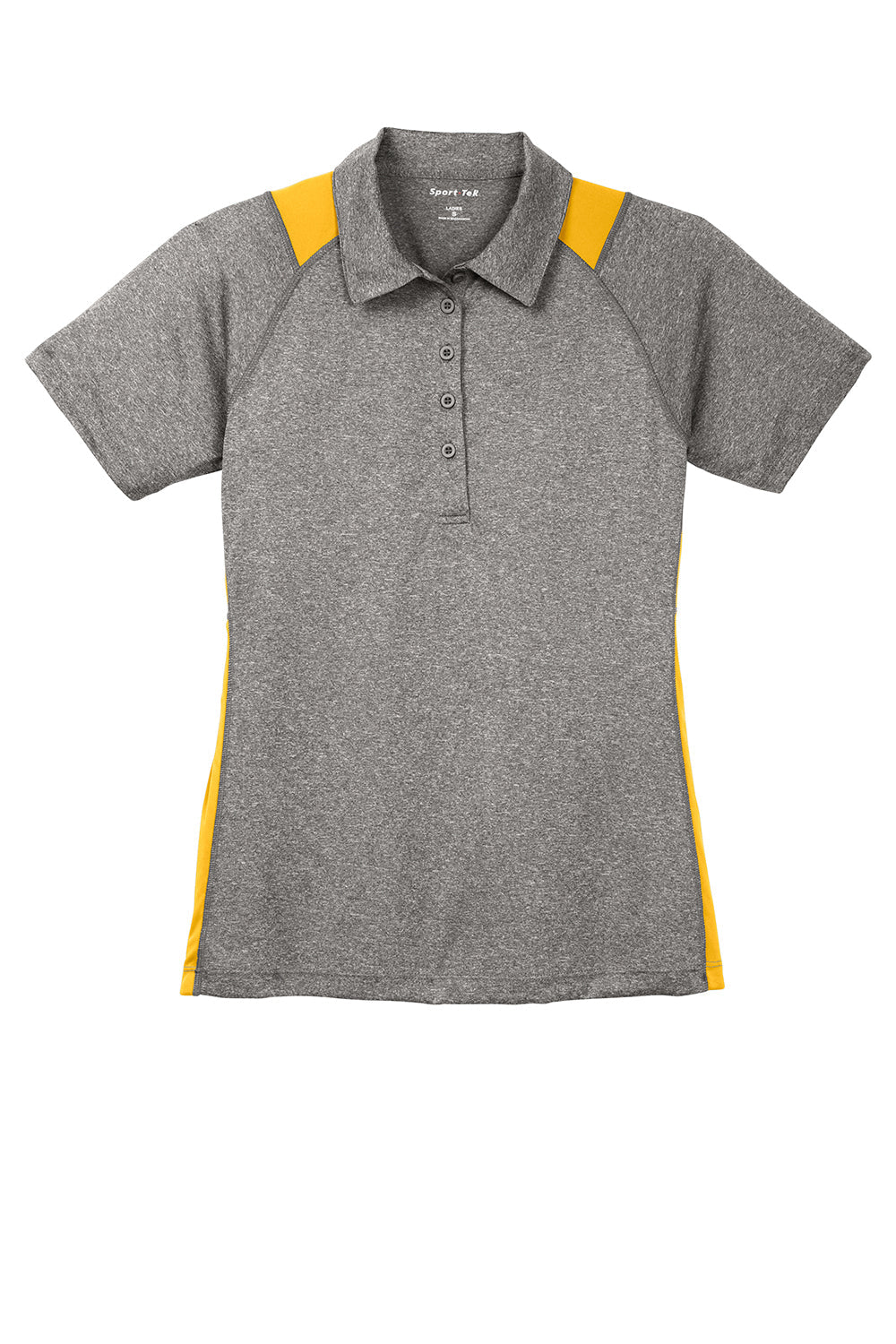 Sport-Tek Womens Heather Contender Moisture Wicking Short Sleeve Polo Shirt - Heather Vintage Grey/Gold