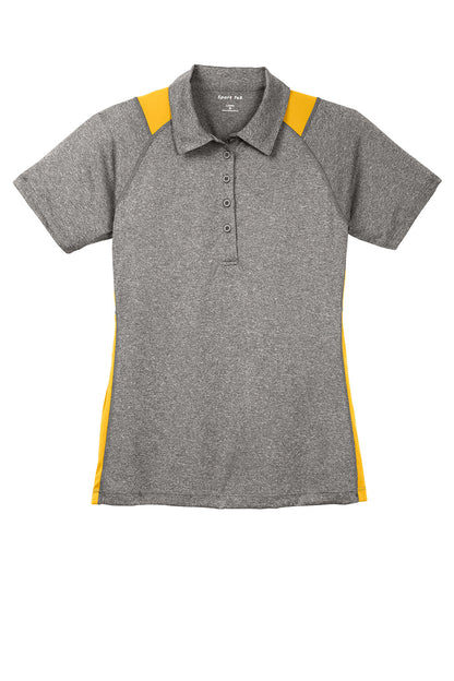 Sport-Tek Womens Heather Contender Moisture Wicking Short Sleeve Polo Shirt - Heather Vintage Grey/Gold