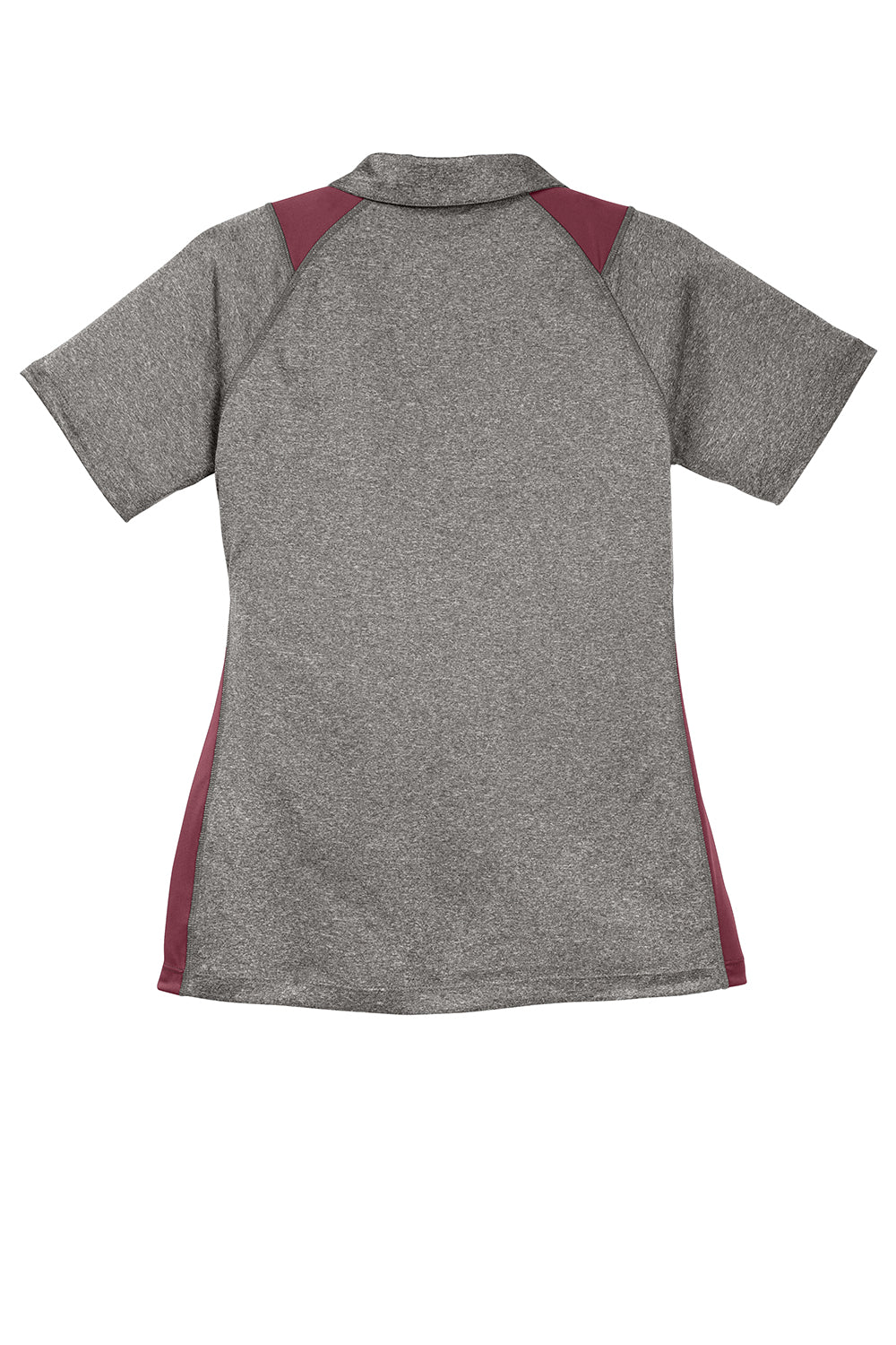 Sport-Tek Womens Heather Contender Moisture Wicking Short Sleeve Polo Shirt - Heather Vintage Grey/Maroon - Closeout