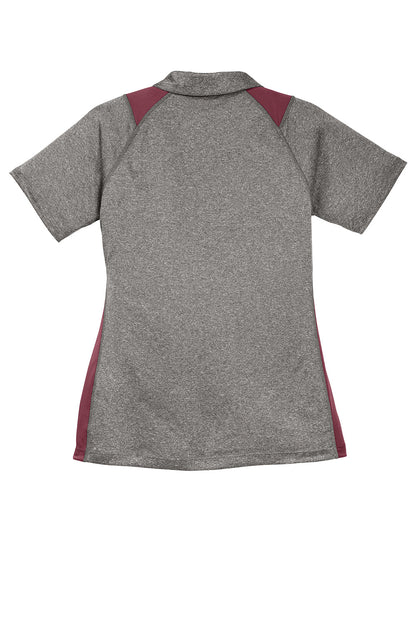 Sport-Tek Womens Heather Contender Moisture Wicking Short Sleeve Polo Shirt - Heather Vintage Grey/Maroon - Closeout