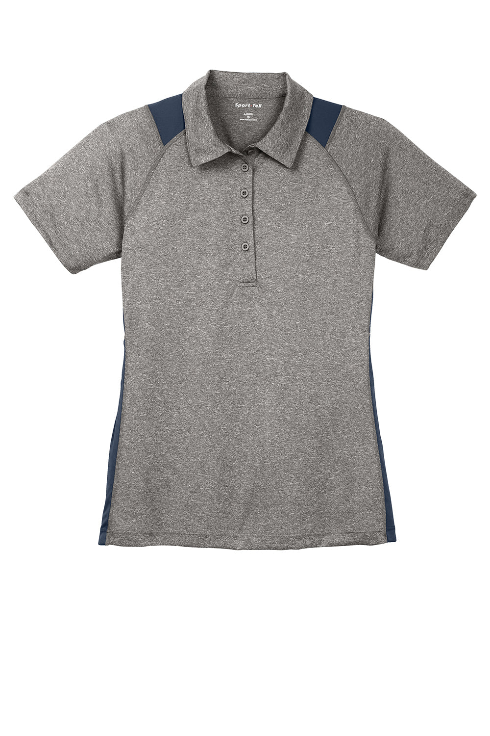 Sport-Tek Womens Heather Contender Moisture Wicking Short Sleeve Polo Shirt - Heather Vintage Grey/True Navy Blue
