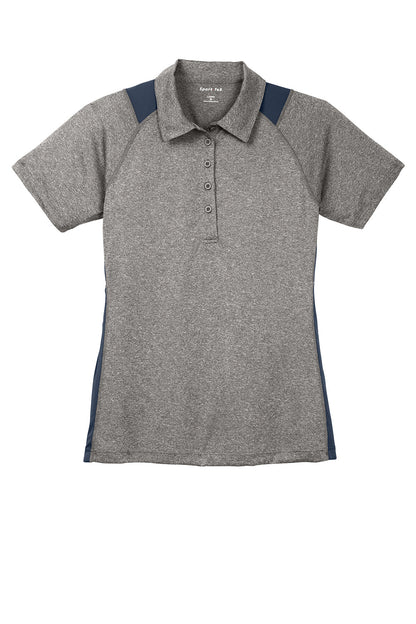 Sport-Tek Womens Heather Contender Moisture Wicking Short Sleeve Polo Shirt - Heather Vintage Grey/True Navy Blue