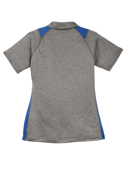 Sport-Tek Womens Heather Contender Moisture Wicking Short Sleeve Polo Shirt - Heather Vintage Grey/Royal Blue - Closeout