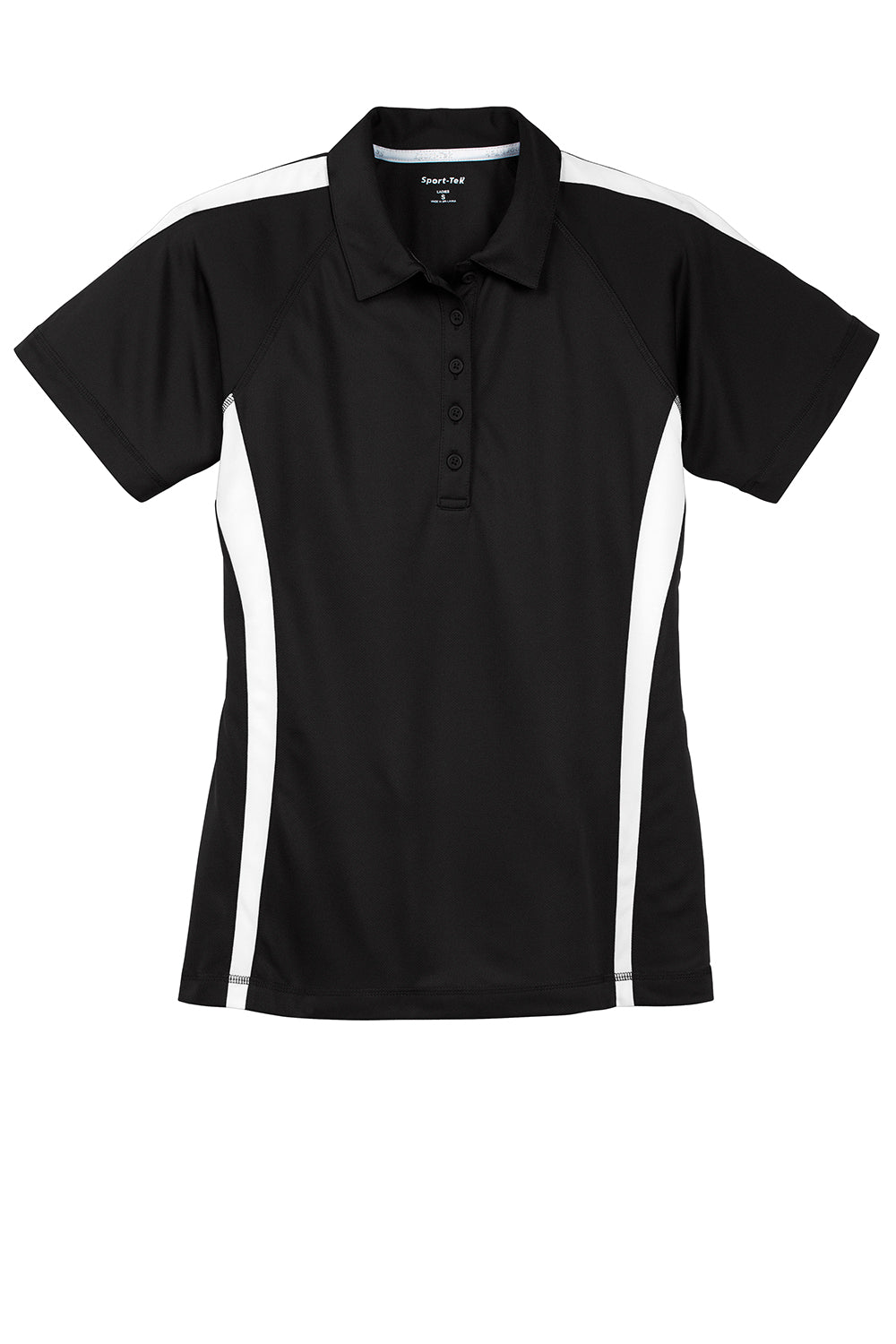 Sport-Tek Womens Micro-Mesh Moisture Wicking Short Sleeve Polo Shirt - Black/White
