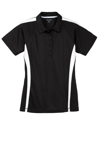 Sport-Tek Womens Micro-Mesh Moisture Wicking Short Sleeve Polo Shirt - Black/White