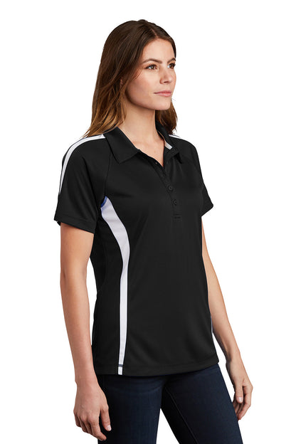 Sport-Tek Womens Micro-Mesh Moisture Wicking Short Sleeve Polo Shirt - Black/White