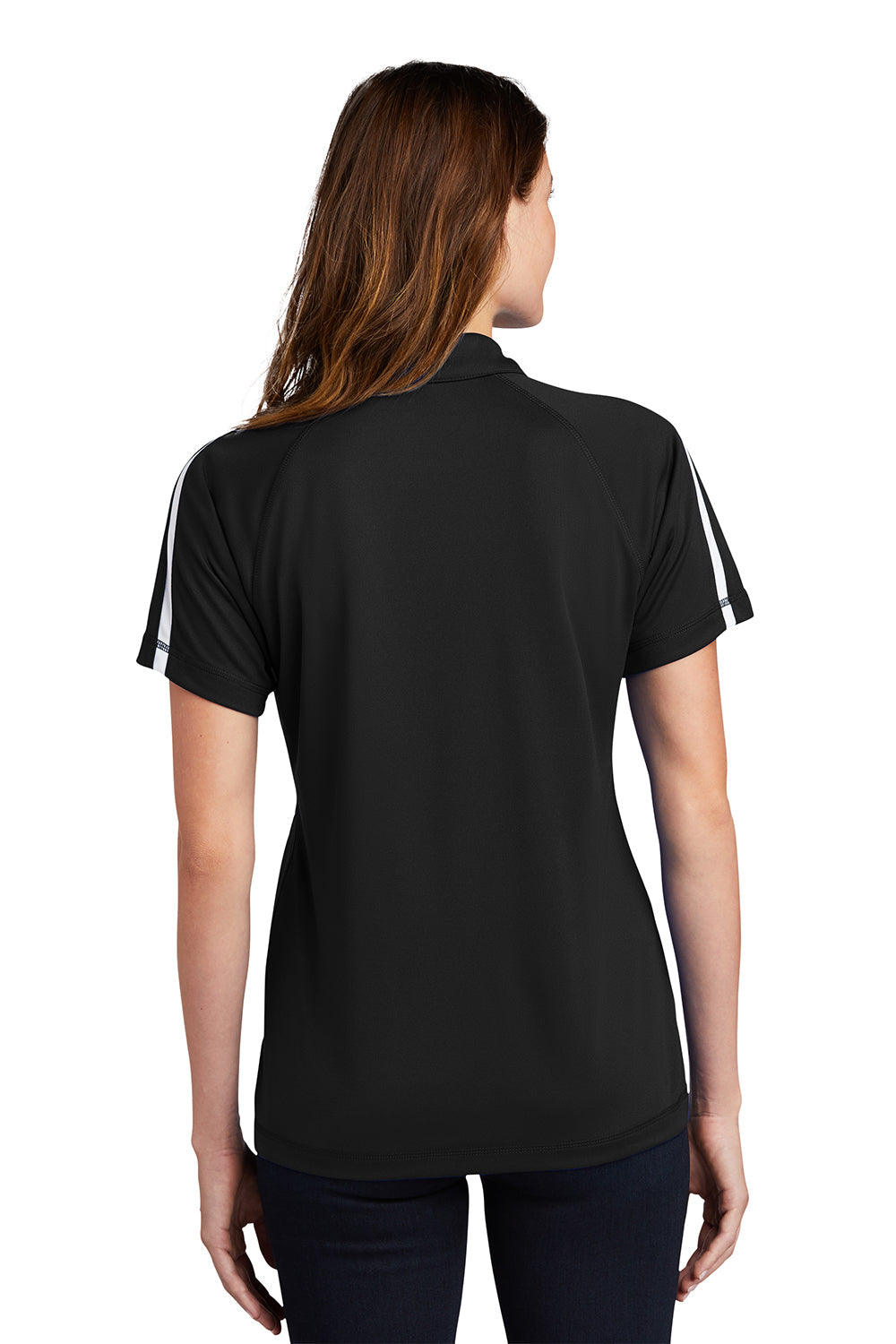 Sport-Tek Womens Micro-Mesh Moisture Wicking Short Sleeve Polo Shirt - Black/White