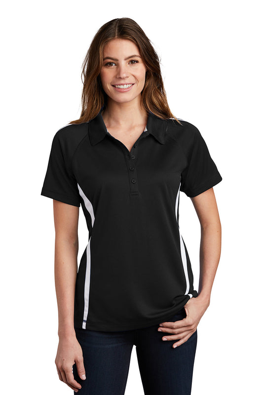 Sport-Tek Womens Micro-Mesh Moisture Wicking Short Sleeve Polo Shirt - Black/White