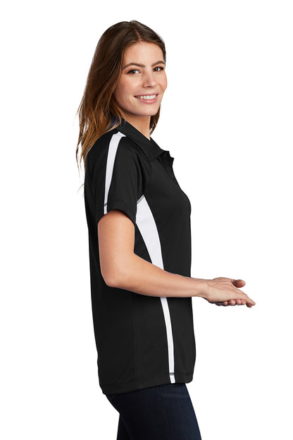Sport-Tek Womens Micro-Mesh Moisture Wicking Short Sleeve Polo Shirt - Black/White