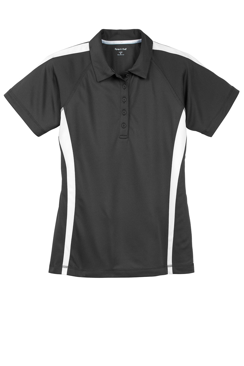 Sport-Tek Womens Micro-Mesh Moisture Wicking Short Sleeve Polo Shirt - Iron Grey/White - Closeout