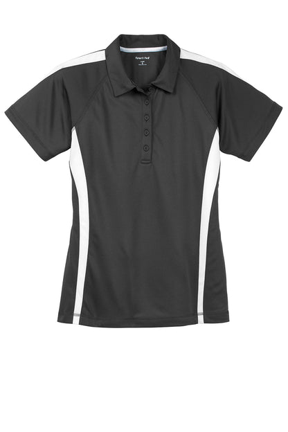 Sport-Tek Womens Micro-Mesh Moisture Wicking Short Sleeve Polo Shirt - Iron Grey/White - Closeout