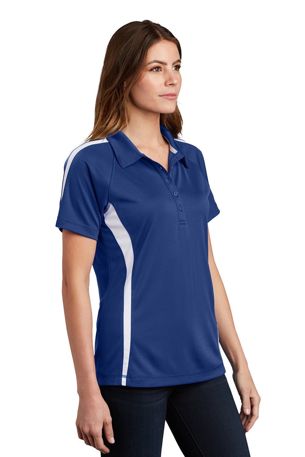 Sport-Tek Womens Micro-Mesh Moisture Wicking Short Sleeve Polo Shirt - True Royal Blue/White