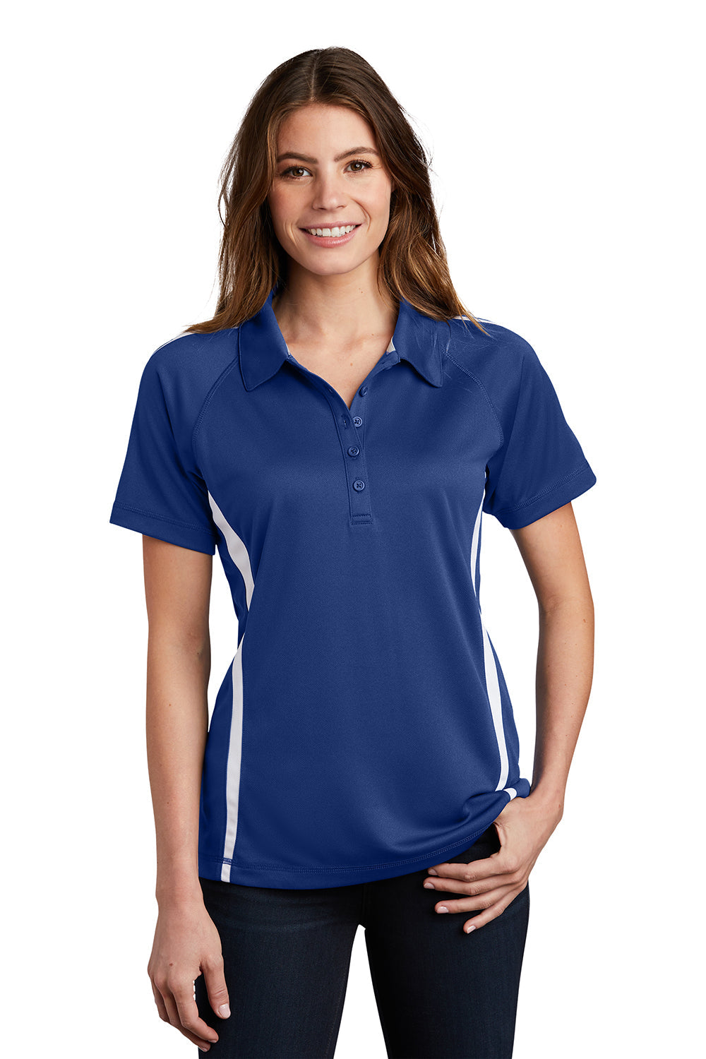Sport-Tek Womens Micro-Mesh Moisture Wicking Short Sleeve Polo Shirt - True Royal Blue/White