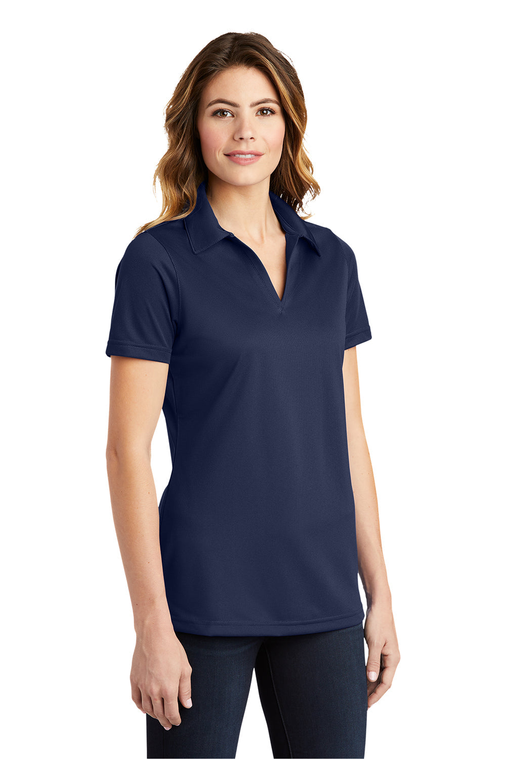 Sport-Tek Womens Active Mesh Moisture Wicking Short Sleeve Polo Shirt - True Navy Blue