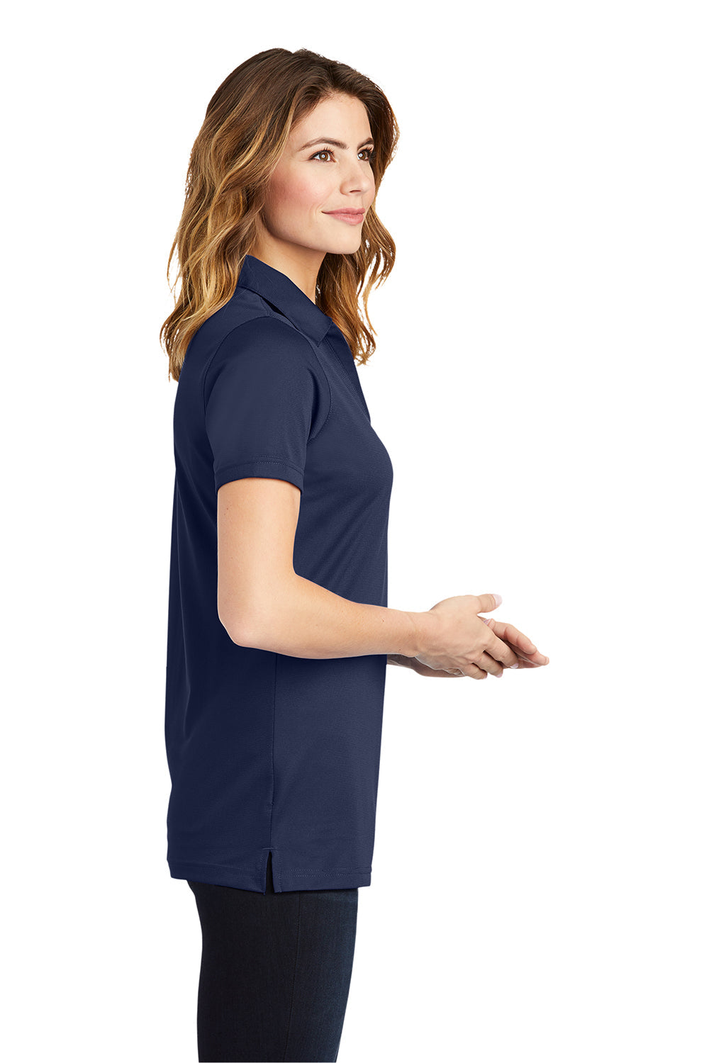 Sport-Tek Womens Active Mesh Moisture Wicking Short Sleeve Polo Shirt - True Navy Blue