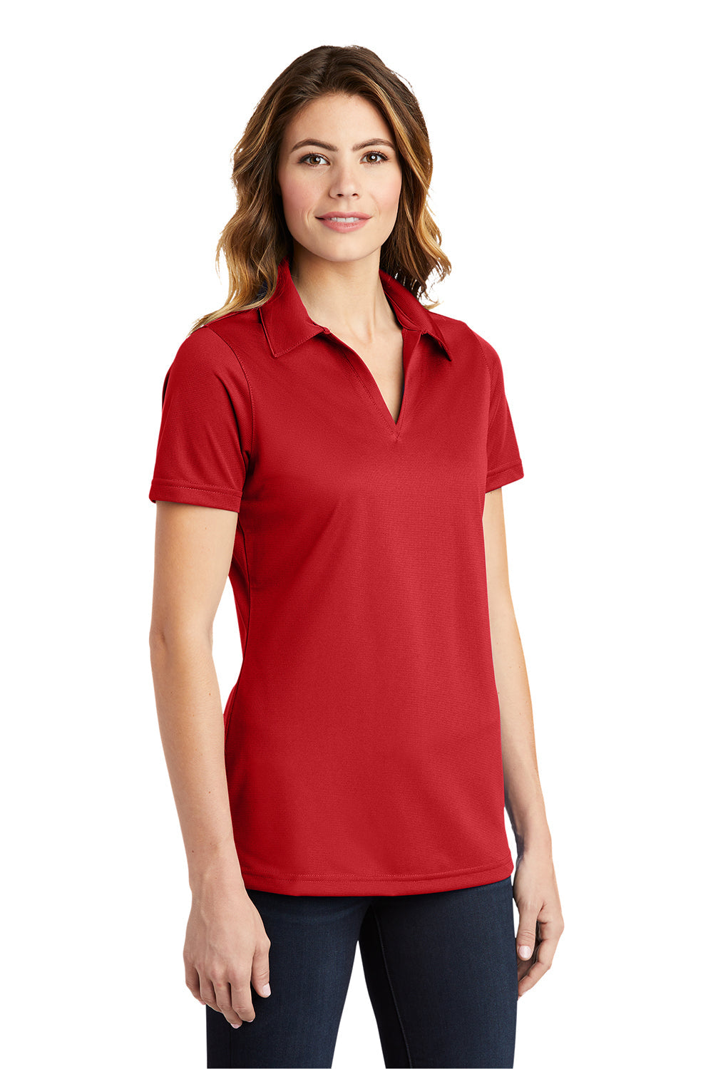 Sport-Tek Womens Active Mesh Moisture Wicking Short Sleeve Polo Shirt - True Red