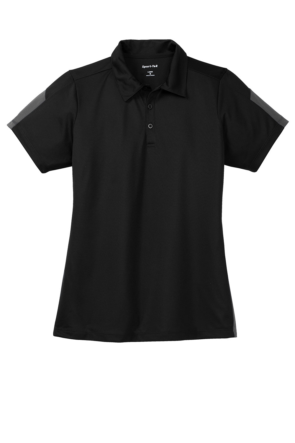 Sport-Tek Womens Active Mesh Moisture Wicking Short Sleeve Polo Shirt - Black/Grey - Closeout