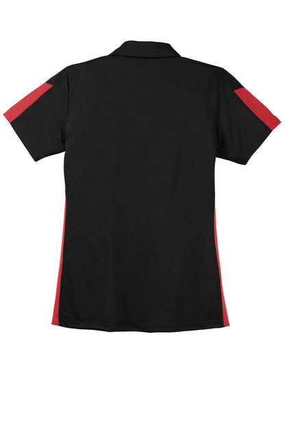 Sport-Tek Womens Active Mesh Moisture Wicking Short Sleeve Polo Shirt - Black/True Red - Closeout